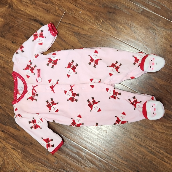 Carter's Baby Girl First Christmas PJs Size 3 Months Fleece Santa Ruffle - Picture 1 of 12